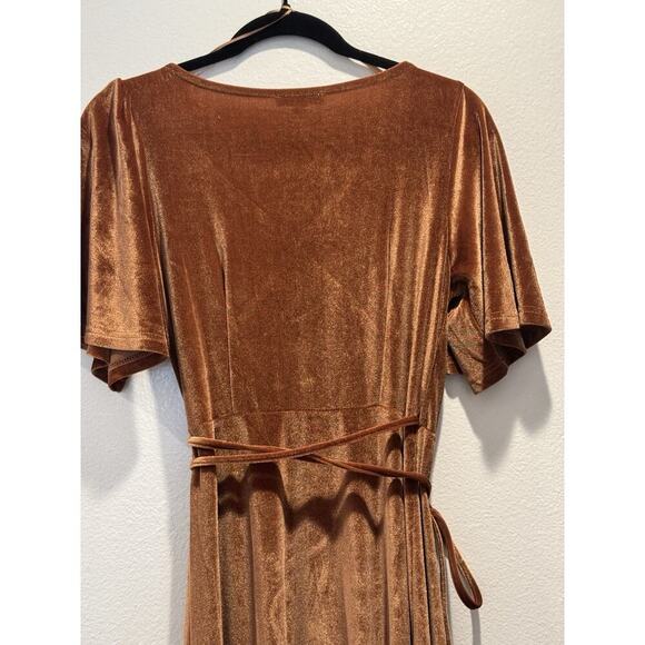 Baltic Born Size Small Katelyn Maxi Wrap Dress Crushed Velvet Burnt Orange Boho - Picture 3 of 12